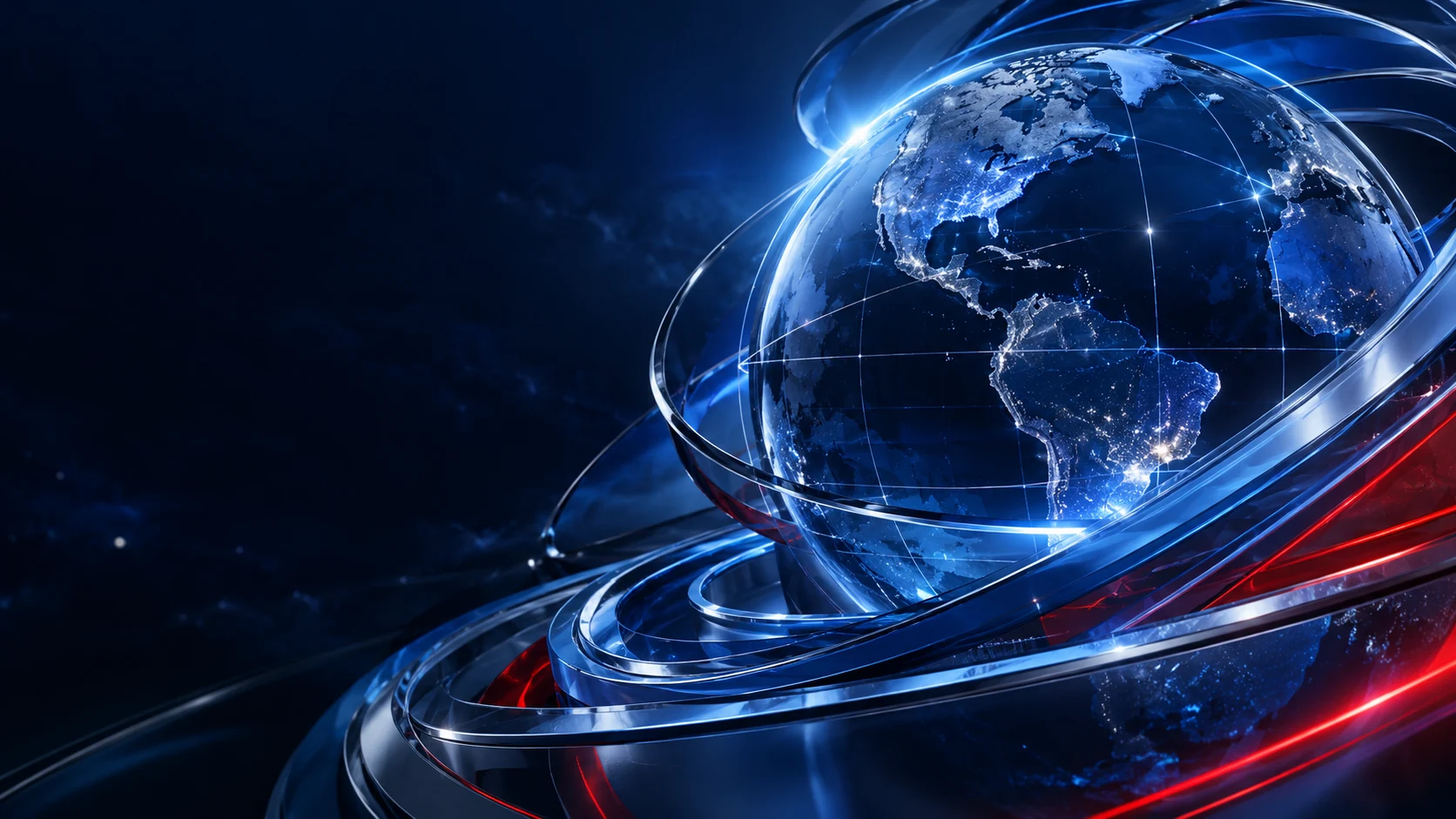 Blue broadcast globe with red light accents